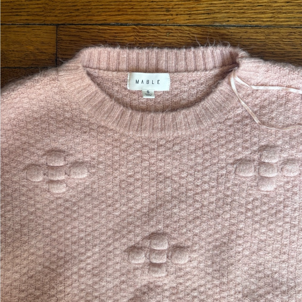 Mable Cozy Textured Bubble Knit Cropped Sweater - Blush Pink- Size Small - Picture 3 of 4